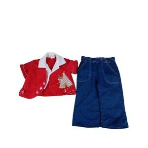 VTG Cradle Togs Toddler Kid Outfit red blue pants shirt collar applique TeePee